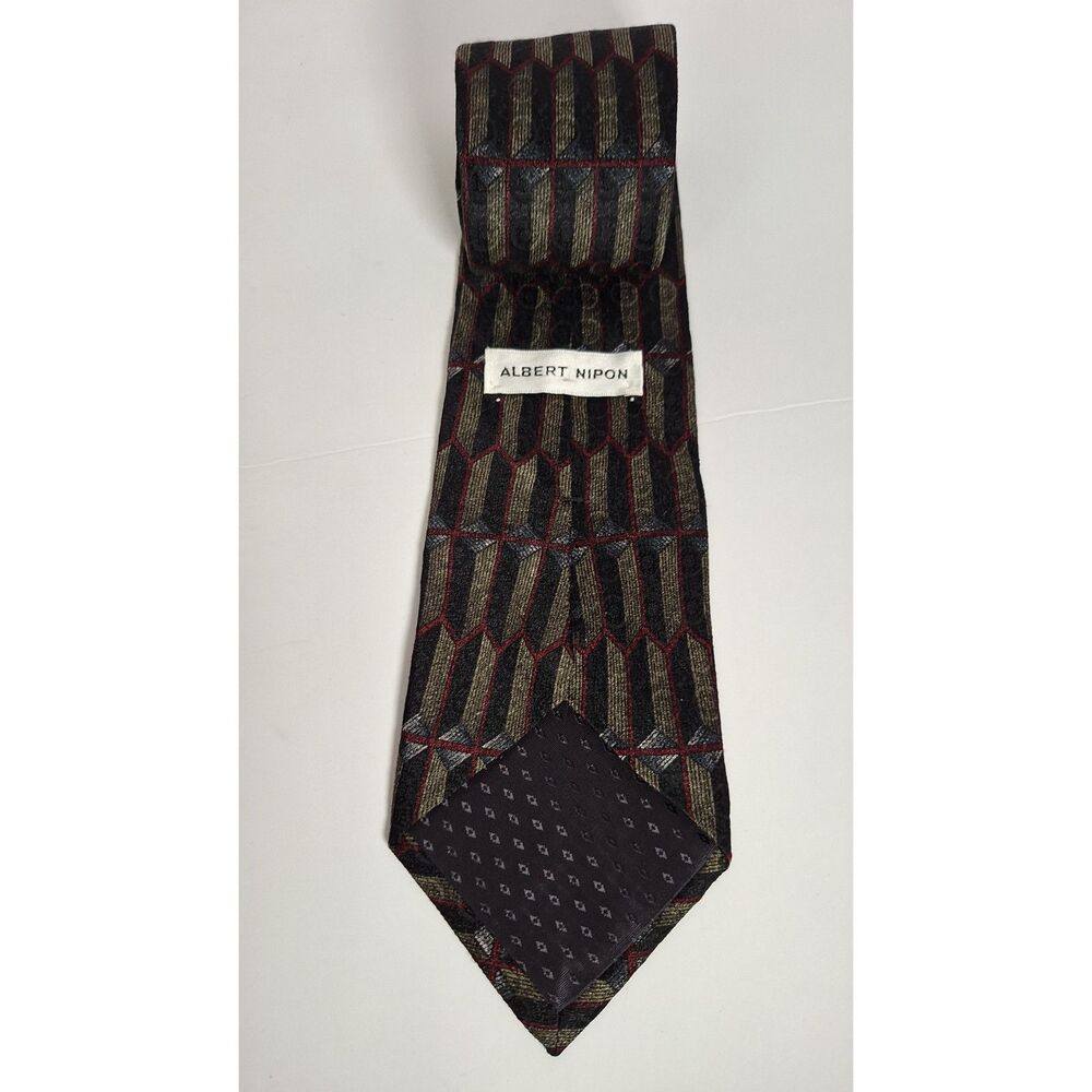Albert Nipon Black Geometric All Silk Neck Tie Ex… - image 2
